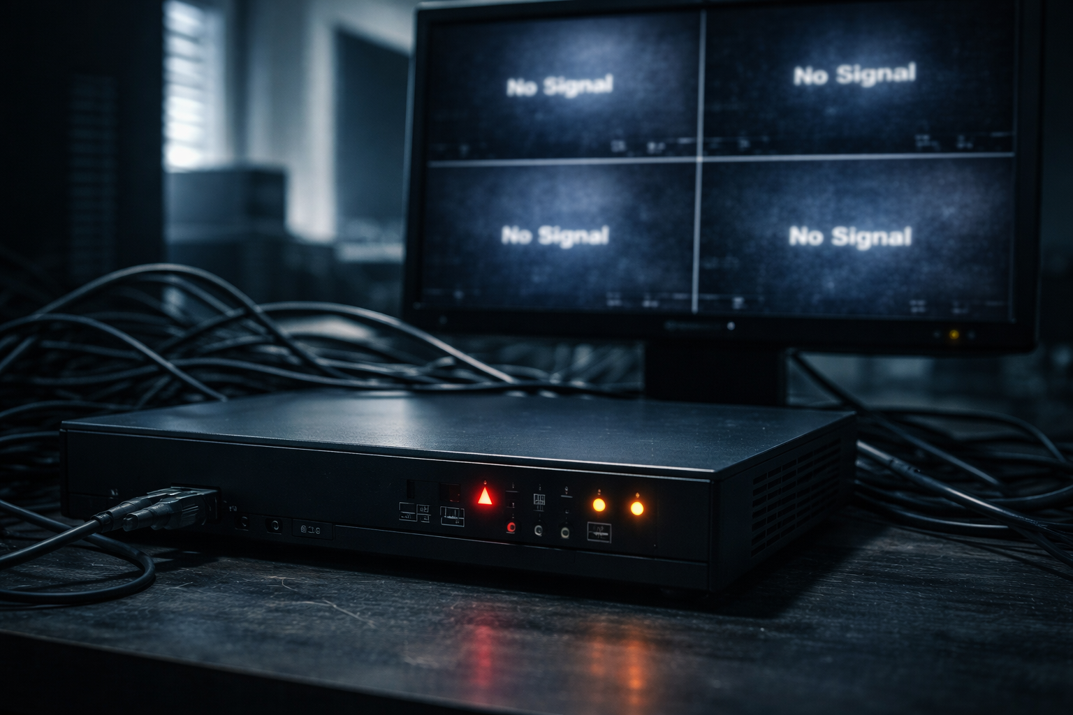 CCTV DVR recorder showing no signal error on multiple camera channels