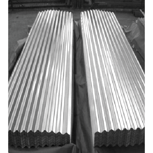 Two stacks of shiny corrugated metal sheets placed side by side on a surface.