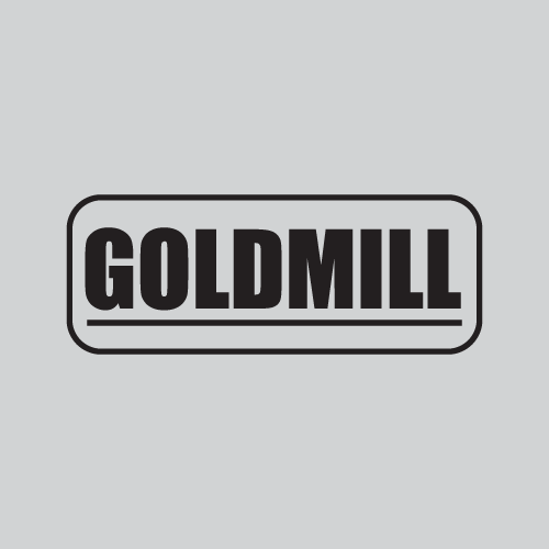 Text logo with the word GOLDMILL in bold uppercase black letters inside a rounded rectangle outline.