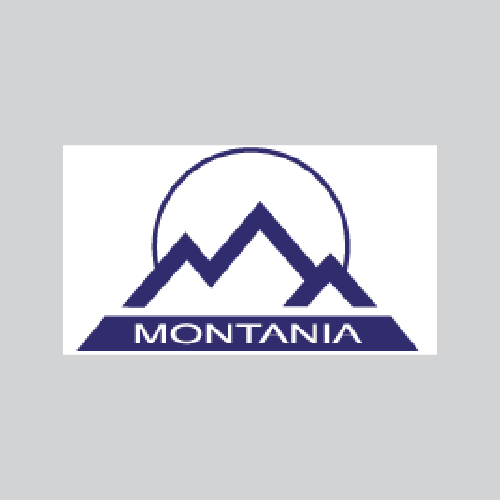 Logo featuring stylized mountain peaks with a circle behind and the word Montania below.
