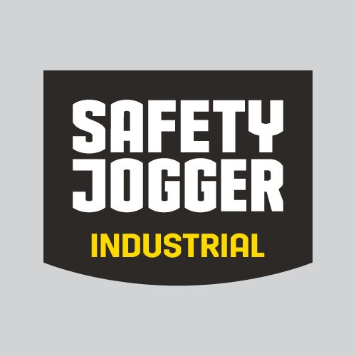 Safety Jogger Industrial logo with white and yellow text on a black background.