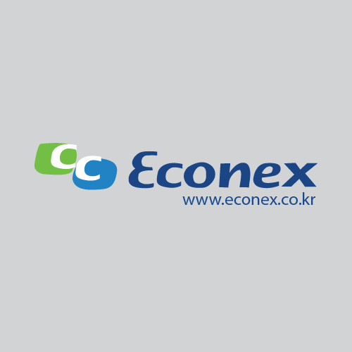 Econex logo featuring stylized green and blue shapes followed by the word Econex and the website www.econex.co.kr.