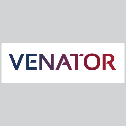 Word 'VENATOR' in capital letters with a gradient color transition from dark blue on the left to red on the right.