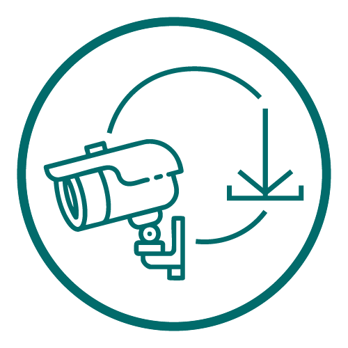 Icon of a CCTV security camera mounted on a wall with a circular arrow pointing to a downward arrow symbolizing installation or download.