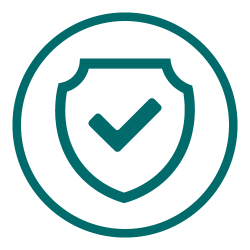 Shield with checkmark inside a circle representing quality assurance or security.